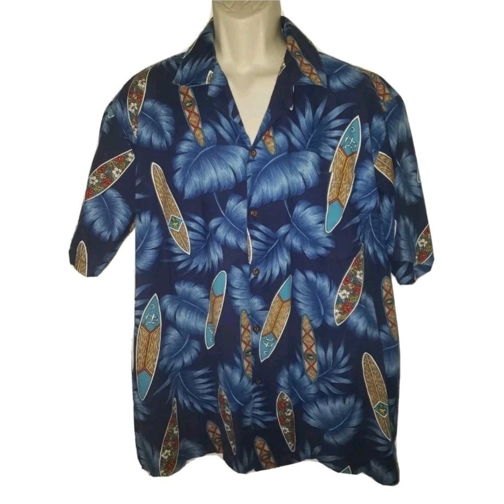 ALOHA REPUBLIC Hawaiian Shirt Surf Boards Design‎ Mens Size L USA Made Resort